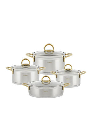 Hisar Orion İndüksiyon Tabanlı 8 Parça Çelik Tencere Seti Titanyum Gold