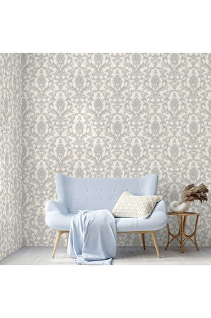 Dante 1407-1 Klasik Damask Desenli Duvar Kağıdı (beyaz)