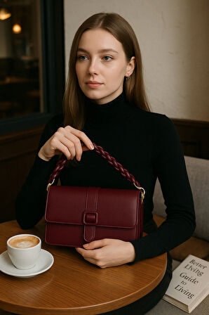 Lüks Örgü Kısa Sap Detaylı 2 Gözlü Çapraz Omuz Çantası