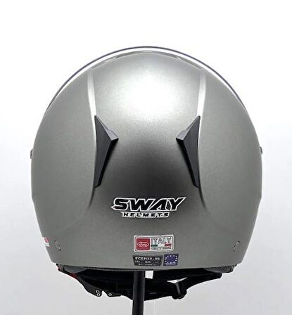 Sway 715 Şeffaf Vizörlü Yarım Motosiklet Scooter Kaskı 2XL Beden Metalic Gri