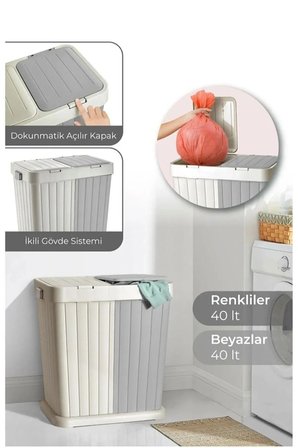 Rio Twins Ekru Gri 2 Bölmeli Kirli Sepeti