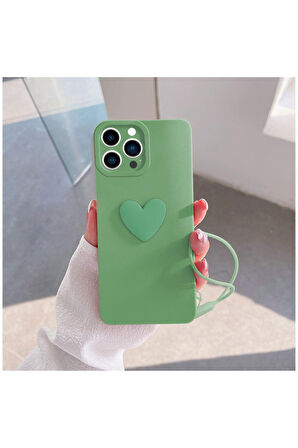 Apple Iphone 14 Pro Max Uyumlu Kılıf Kalpli Love Silikon Kılıf Açık Yeşil