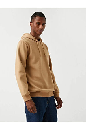 Basic Kapşonlu Sweatshirt Şardonlu
