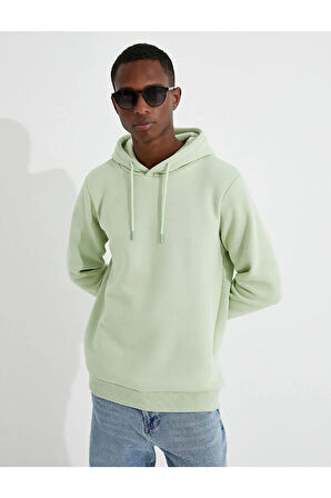 Basic Kapşonlu Sweatshirt Şardonlu