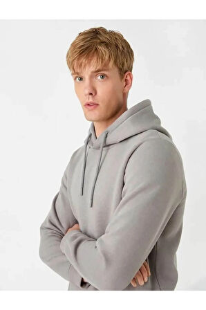 Basic Kapşonlu Sweatshirt Şardonlu
