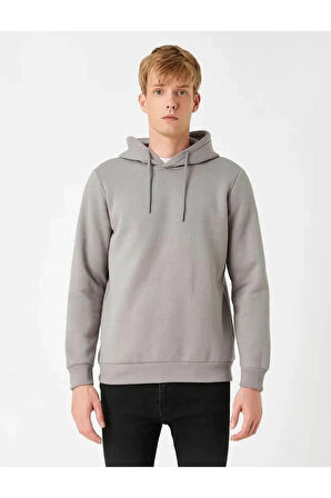 Basic Kapşonlu Sweatshirt Şardonlu