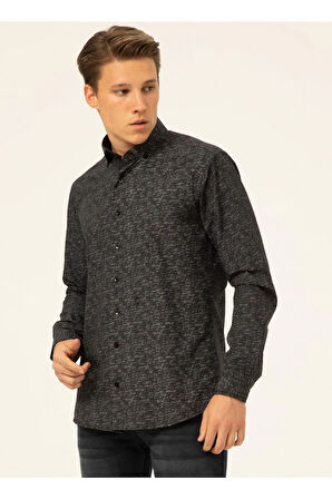 Klasik Yaka Baskılı Siyah Erkek Gömlek Gm2025500378