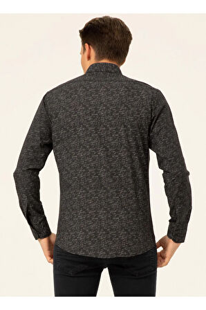 Klasik Yaka Baskılı Siyah Erkek Gömlek Gm2025500378