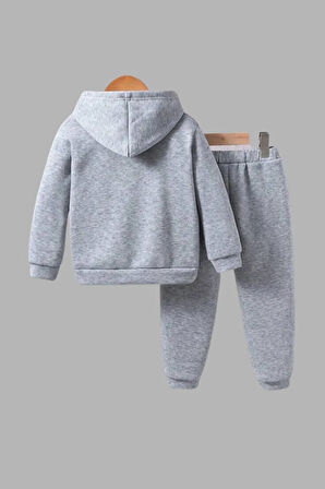 Unisex Çocuk Gri Kapüşonlu Sweatshirt ve Eşofman Altı Takımı Scooby Doo Baskılı