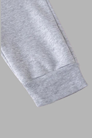 Unisex Çocuk Gri Kapüşonlu Sweatshirt ve Eşofman Altı Takımı Araba Baskılı