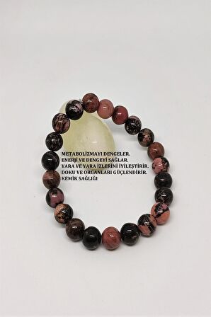 Sertifikalı 8 Mm Rodonit Doğaltaş Bileklik