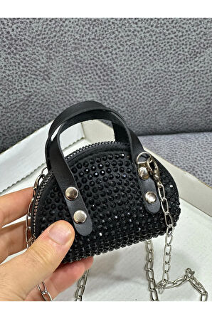 Taşlı Mini Çapraz Çanta Zincir Askılı 10x7 Cm