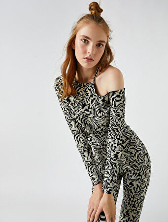 Uzun Kollu Tişört Crop Pencere Detaylı