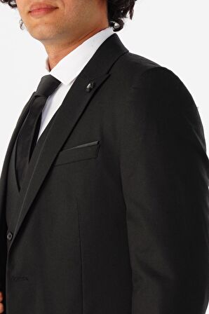 Süvari Slim Kalıp Düz Yelekli Takım Elbise