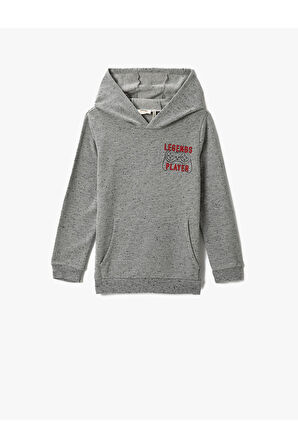 Arkası Baskılı Kapüşonlu Sweatshirt Cepli