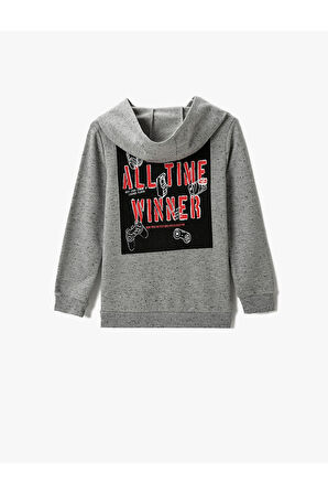 Arkası Baskılı Kapüşonlu Sweatshirt Cepli