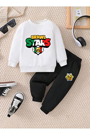 Çocuk Tasarım Brawl Stars Renkli Baskılı Kapüşonlu Alt-Üst Takım Pamuklu