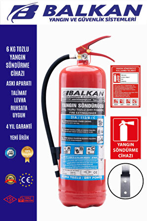6 Kg Tozlu Etiketli Ve Ruhsata Uygun Yangın Söndürücü Levha Ve Talimat