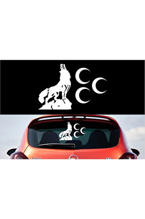 Oto Sticker Uluyan 33x20cm Bozkurt Üç Hilal Kurt Araba 3 Hilal Araba Stickeri