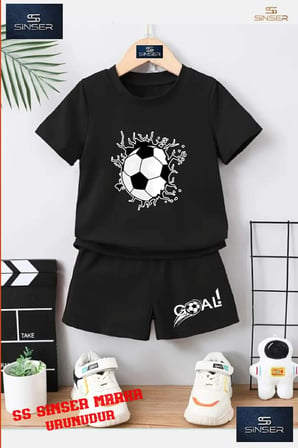 Çocuk UNISEX “FUTBOL TOP GRAFT“ Özel Baskılı Bisiklet Yaka Tişört - Şort Takım