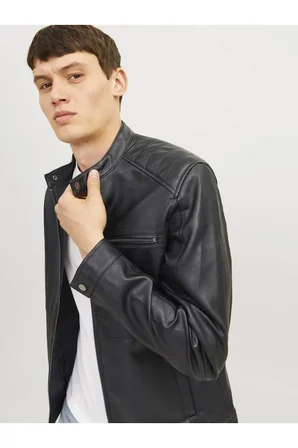 Jack&Jones 12261196 JJEDYLAN PU BIKER JACKET BLACK ERKEK CEKET