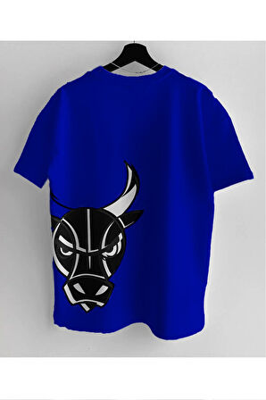 Erkek Oversize Desenli %100 Pamuk Bisiklet Yaka Kısa Kollu T-shirt Bulss