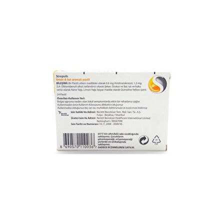 Strepsils Honey & Lemon 24 Pastil | Bal ve Limon Aromalı