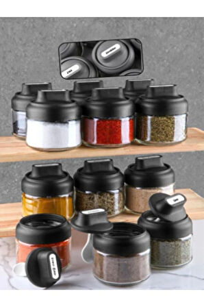 3 Adet Mat Kapaklı Kendinden Kaşıklı Baharatlık Seti - 330 Ml - Cam Kavanoz