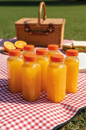 10'lu Boş Meyve Suyu Şişesi - 250 ml Turuncu Kapaklı Smoothie ve Ayran Şişesi