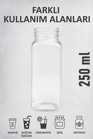 10'lu Boş Meyve Suyu Şişesi - 250 ml Turuncu Kapaklı Smoothie ve Ayran Şişesi