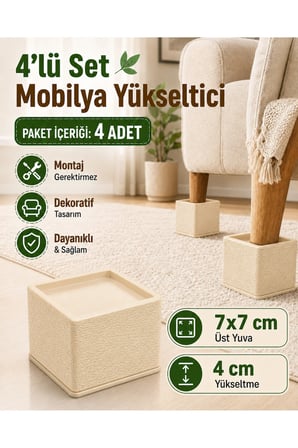 Dekoratif Mobilya Ayak Yükseltici 4’lü Set – Koltuk, Yatak, Baza ve Masa Yükseltme Aparatı