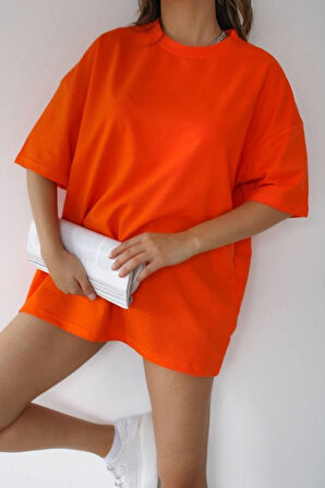 Unisex Zümrüt Yeşili Bisiklet Yaka Pamuk Oversize Boyfriend T-shirt