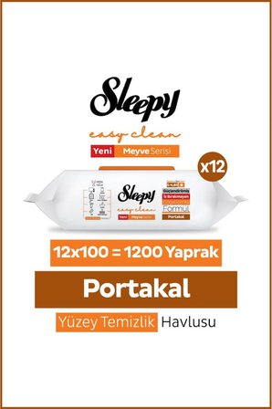Sleepy Meyve Serisi Yüzey Temizlik Havlusu Mendili Portakal 12x100 (1200 Yaprak)