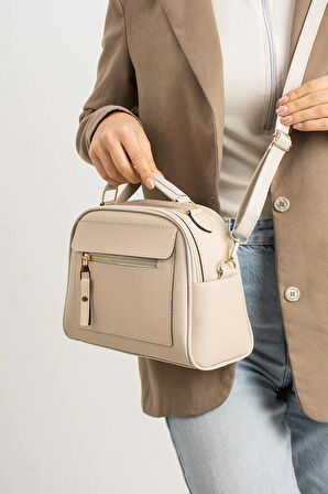 Orijinal Kadın Çapraz Ve Elde Ayarlanabilir Askılı Deri Dokulu Üç Gözlü Büyük Omuz Ve El Çantası