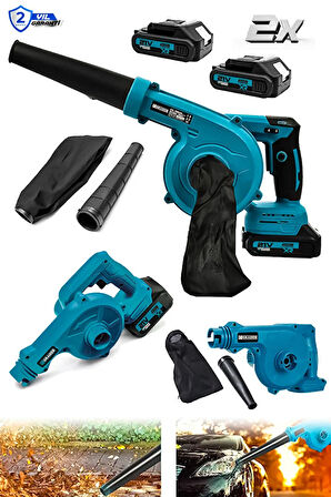 Profesyonel 21v Çift Akülü Kompresör Şarjlı Hava Üfleme Makinesi Mavi