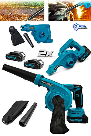 Profesyonel 21v Çift Akülü Kompresör Şarjlı Hava Üfleme Makinesi Mavi