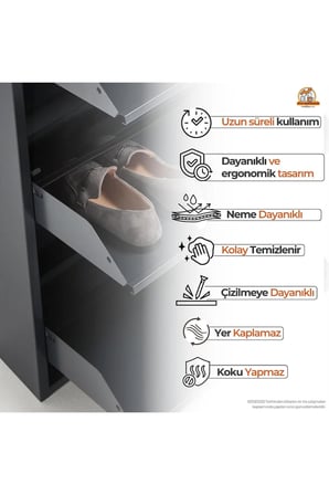 Kilitli 5'li Metal Ayakkabılık - Siyah