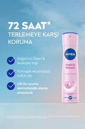 Kadın Sprey Deodorant Pearl&Beauty 150ml, 72 Saat Terlemeye Karşı Koruma, X5 Adet, Avantajlı Paket