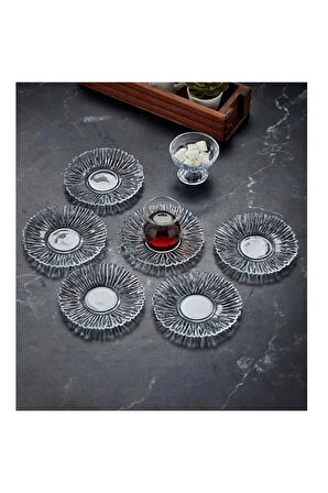 Beauty 6'lı Özel Desen Kristal Çay Tabağı