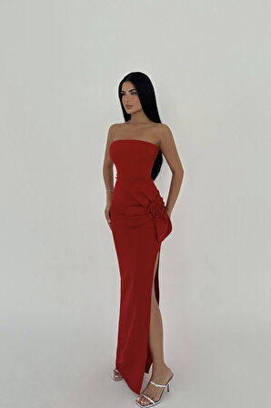 Kırmızı Daysi Straplez Elbise ATE-2604