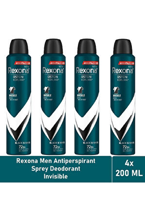 Rexona Men Invisible Black & White 72 Saat Erkek Sprey Deodorant 4 x 200 ml 