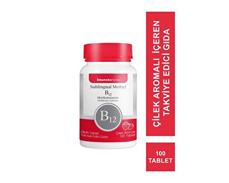 Imuneks Farma Methyl B12 1000 Mcg Çilek Aromalı 100 Dil Altı Tablet- SKT:12/2025