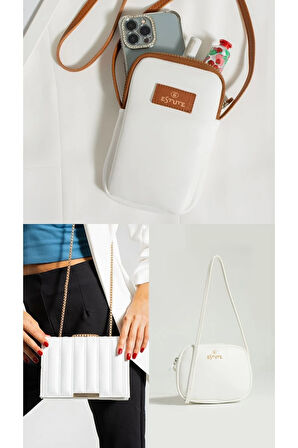 3’lü Paket Kadın Urban Çanta  Telefonluk Çanta Zincirli Çapraz Çanta