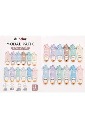 Modal Patik Çorap 12'li Açık Asorti Kadın Çorap Seti