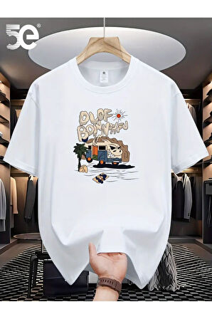 Newon Büyük Beden Grafik Baskılı Oversize Penye T-shirt Tişört Tüm Mevsimler