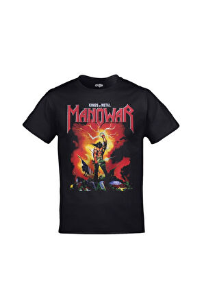 Unisex Siyah Manowar Kings Of Metal Baskılı Tshirt