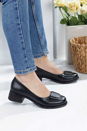 Kadın Topuklu Kare Tokalı Babet