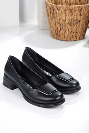 Kadın Topuklu Kare Tokalı Babet