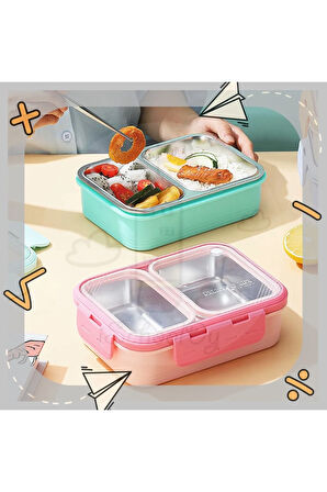 Lunch Box 700 ML Tek Kat İki Bölmeli Metal Kaşıklı Yeni Nesil Beslenme Kutusu Sefer Tası