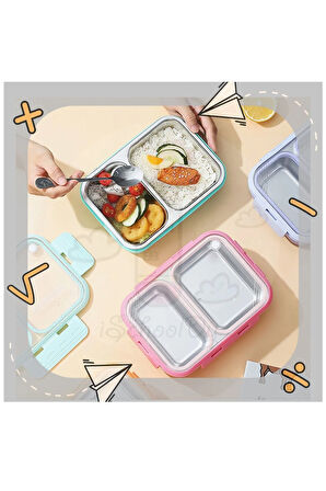Lunch Box 700 ML Tek Kat İki Bölmeli Metal Kaşıklı Yeni Nesil Beslenme Kutusu Sefer Tası